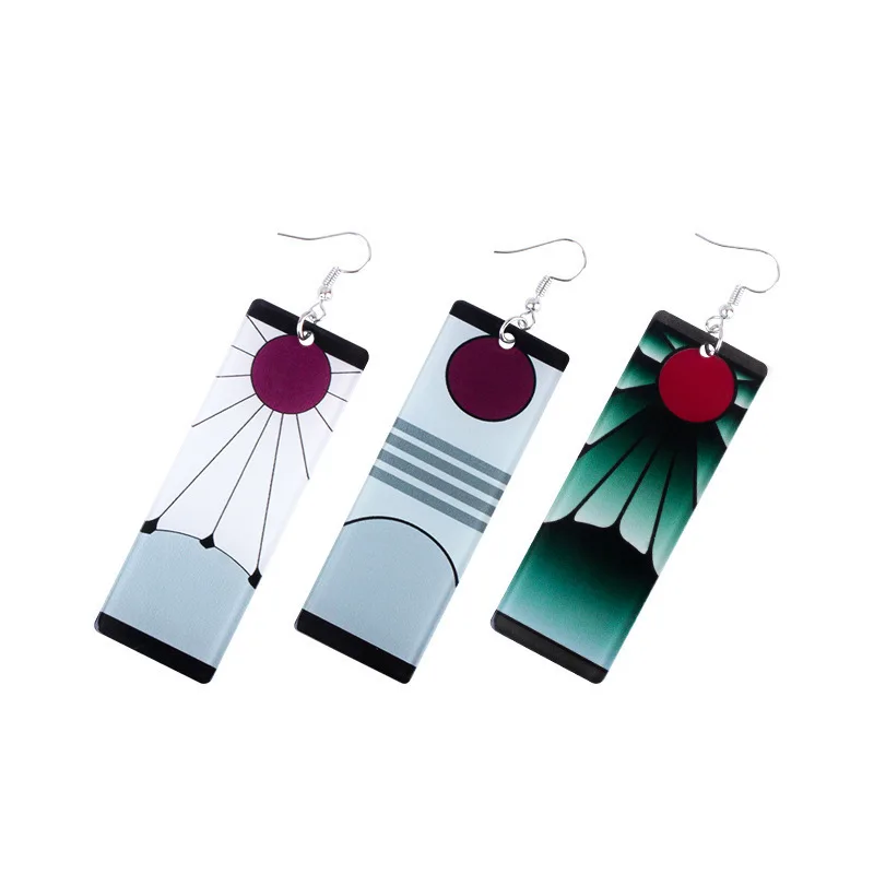 

2021 Wholesale Diy Acrylic Colorful Rectangle All Hero Uv Printing Cosplay Animation Breath 2d Popular Demon Slayer Earrings