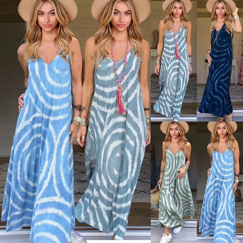 

Amazon Top Seller Summer Boho Style Plus Size Sling Maxi Dress Women Sleeveless Tie Dye Print Casual Dress, Customized color