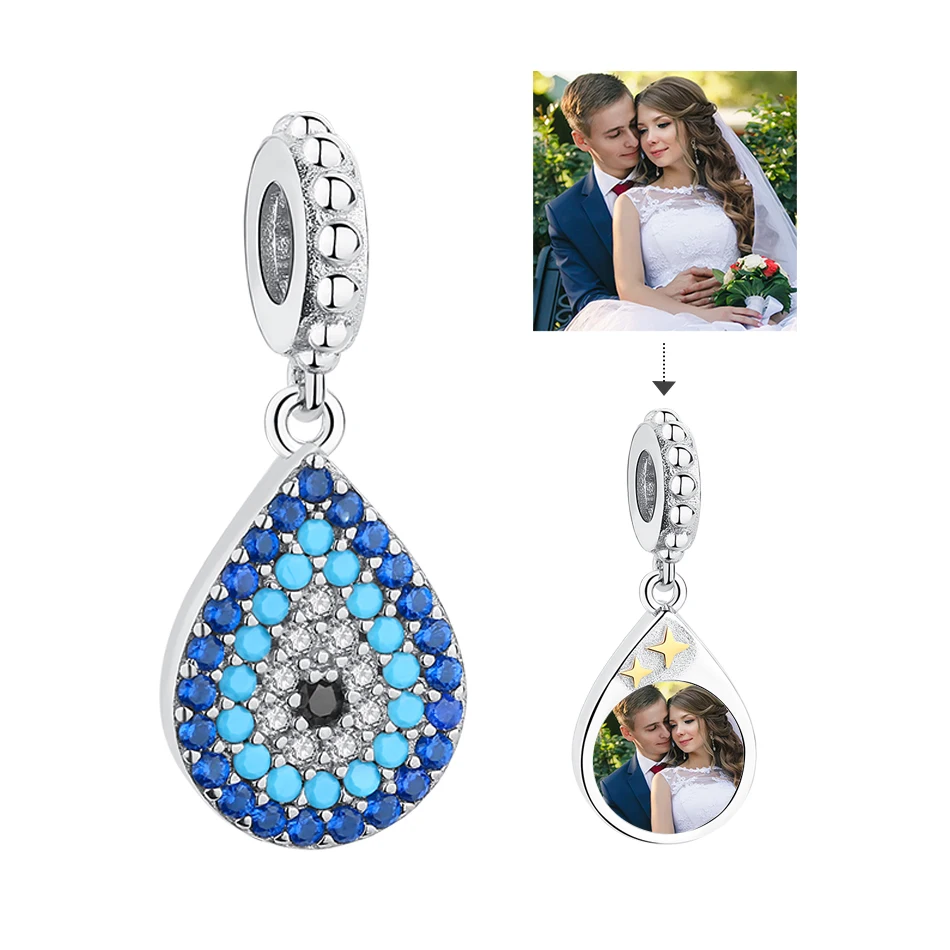 

100% 925 Sterling Silver Charm Blue CZ Lucky Eye Droplet Shape Beads For Bracelet & Necklaces Jewelry Making Women Gifts