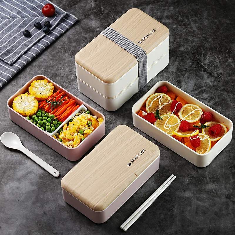 

Lihong Amazon branded lunch box 2 layer luxury food lunch box containers bento lunch box with fork