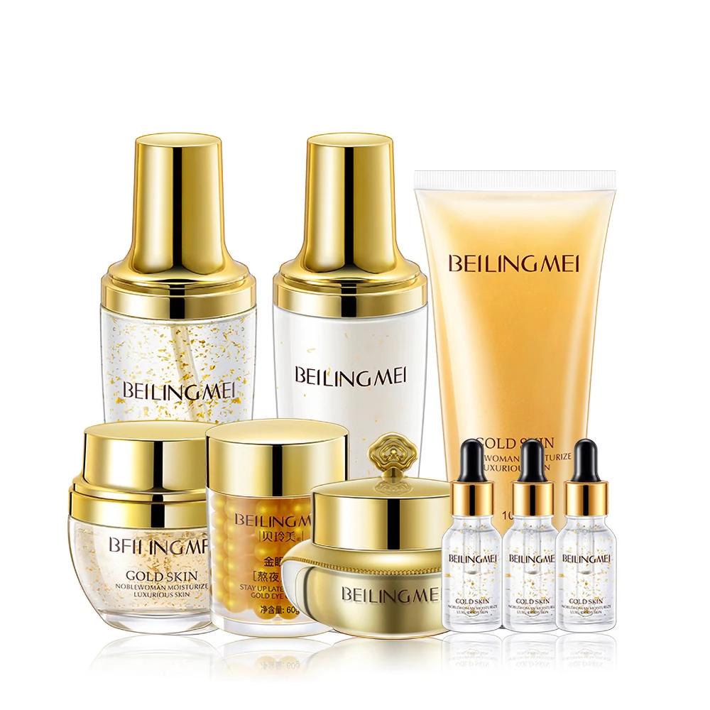 

Private Label Skin Care Natural Organic Anti Wrinkle Whitening Face Eye Serum Beauty Luxury 24K Gold Facial Set