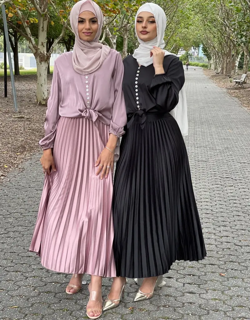 

Fashion Malay Muslim Women Clothing High-waist Arabian Lady Long Pleated Skirt, Black,khaki,blue,green