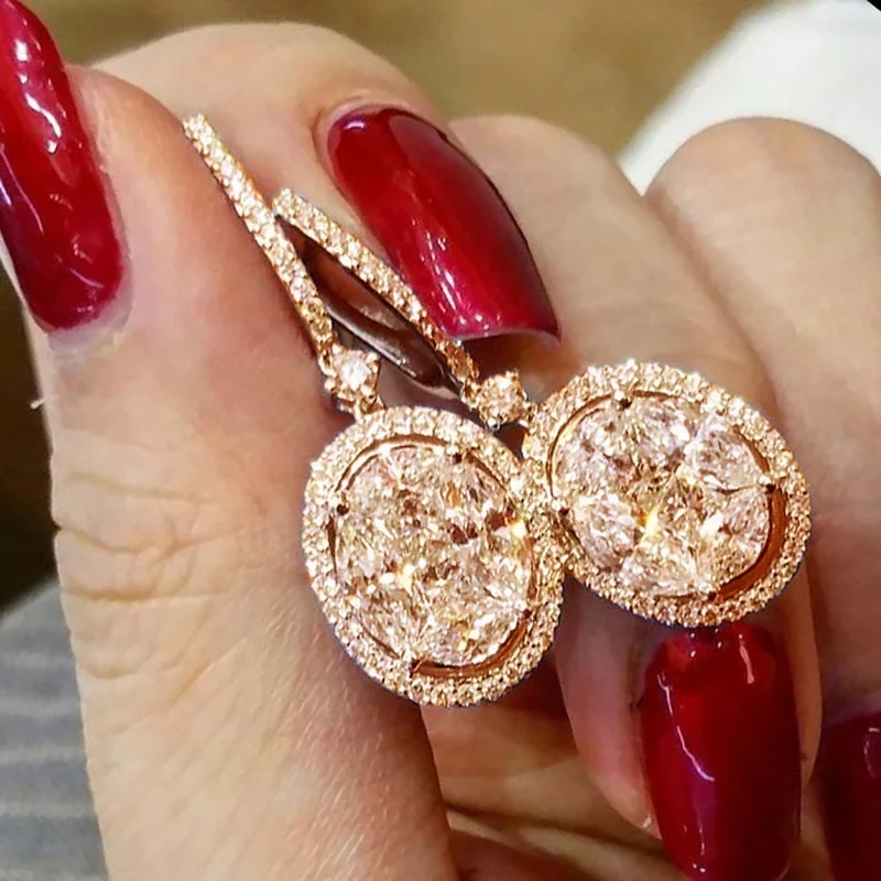 

Luxury Female Crystal Drop Dangle Earrings Fashion Silver Gold Shiny Bling Micro Pave CZ Rhinestone Statement Earring