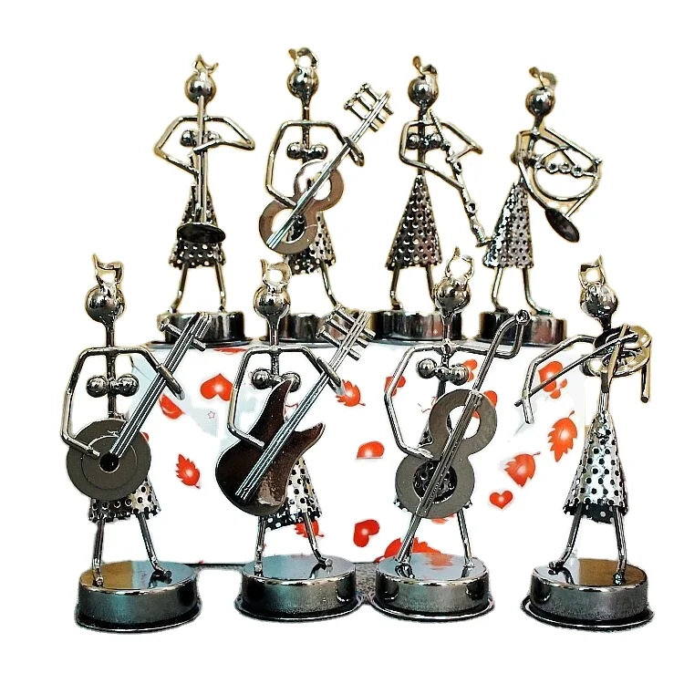 

Wholesale Metal Crafts Lady Sculpture Iron Musical Man Band Model for Home Decoration, As shown