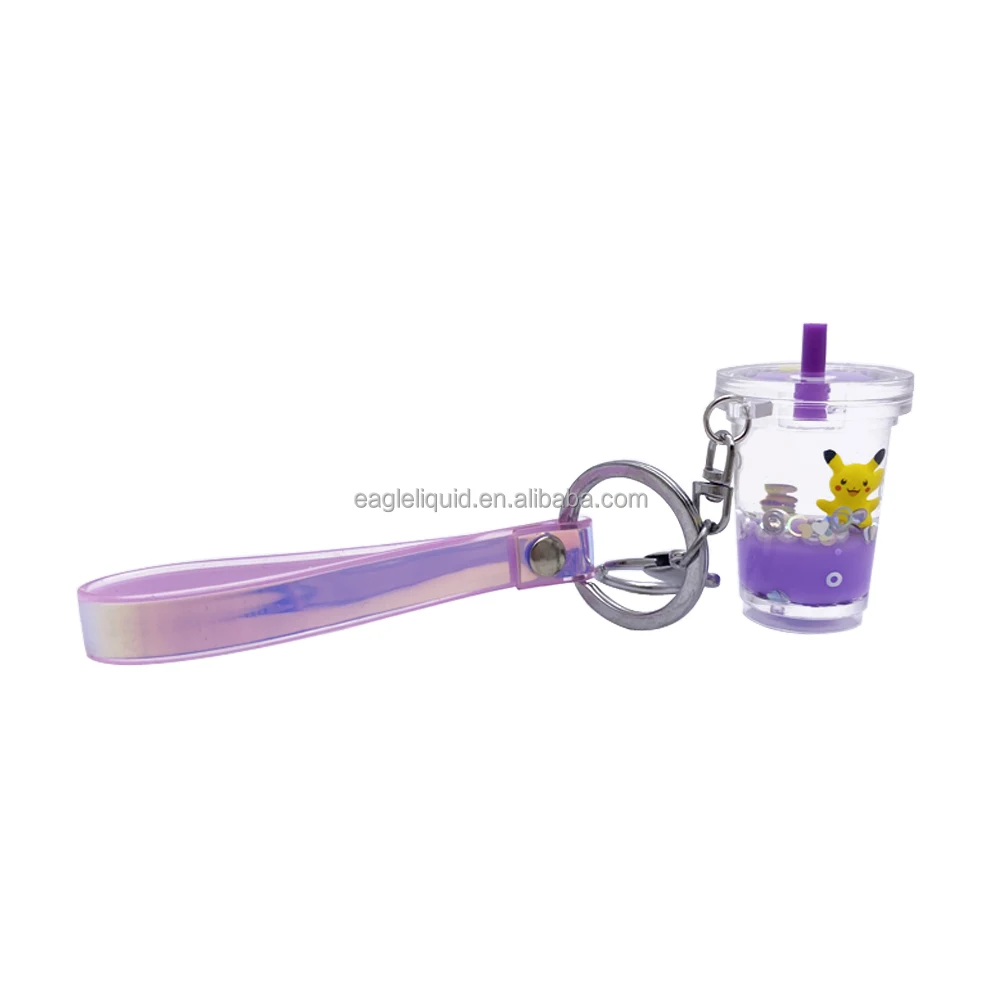 

Liquid boba float keychains milk tea acrylic water floater keyring coffee cup keychain