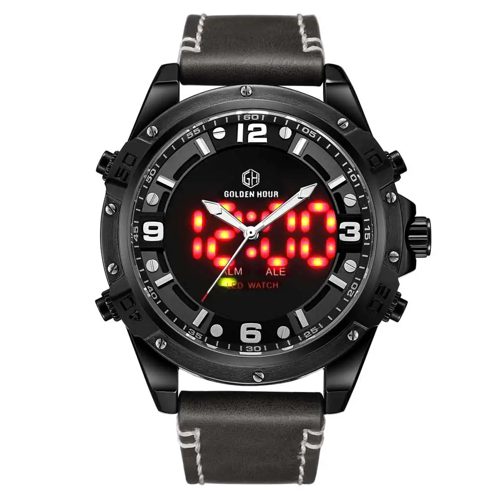 

Golden Hour 110 Fashion Leather Men's Battery Watches Top Luxury Brand Male Clocks Military Chronograph Wrist Watch For Men