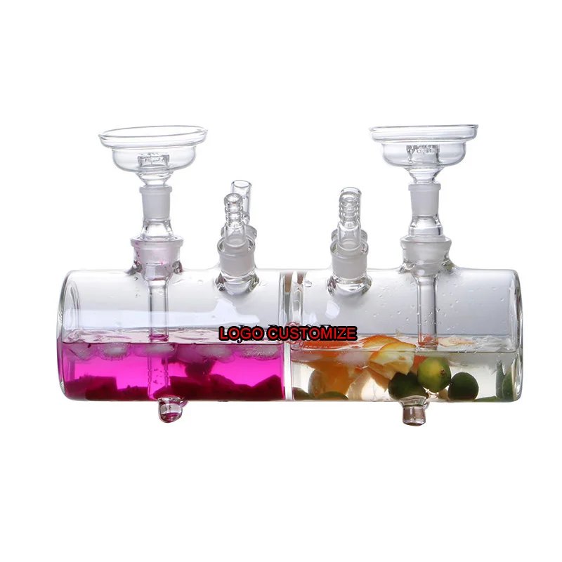 

Logo Customized All Clear Glass Fruit Shisha Wholesale Chicha Fumo Double Tank Chambers Hookah For 2 People Smoking