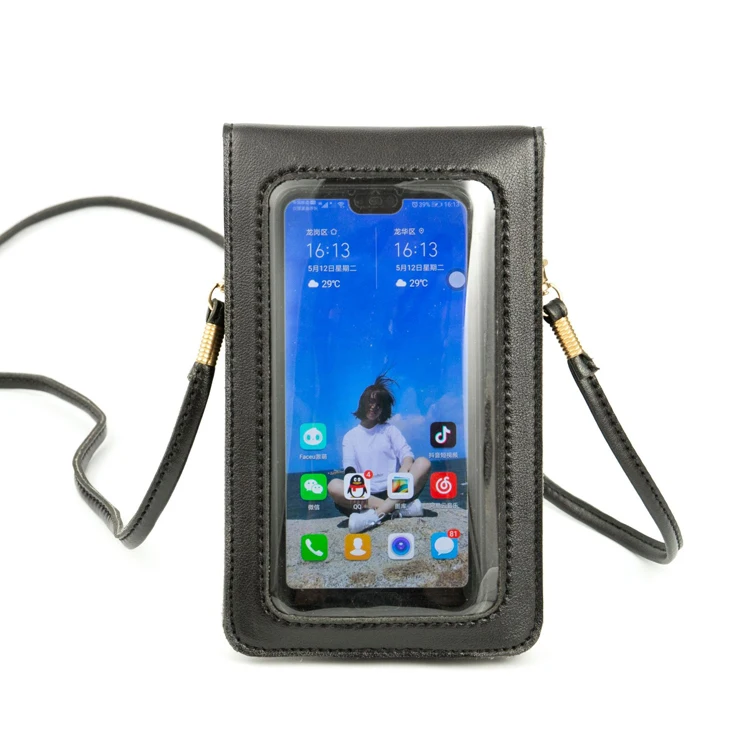 

Wholesale Lightweight Leather Phone Purse Fashionable Touch Screen Mobile Phone Bags Leather Phone Cross Bag, As per picture
