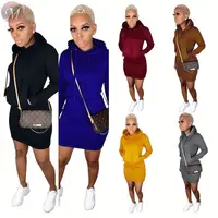

9102805 best price solid color fall long sleeve hooded pockets hoodie dress Latest Casual Designs Clothing Women Fashion Dress