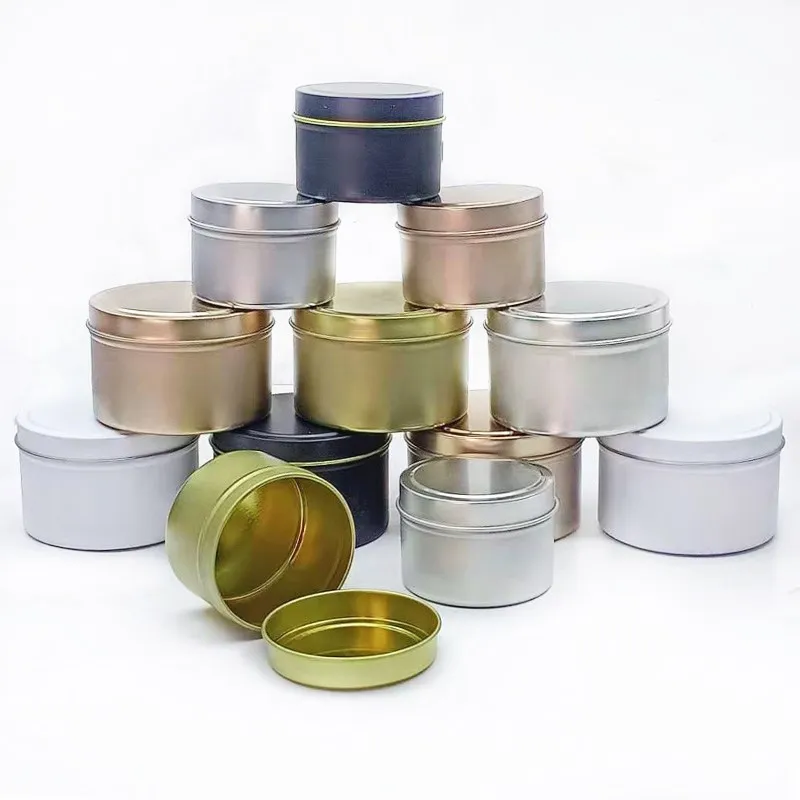 

Wholesale 4oz 8oz metal aluminum jar tins container round tin jars empty candle jars with metal lid candle vessels in bulk