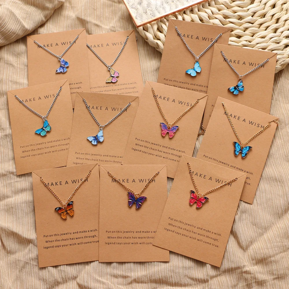 

Finetoo Trendy Multiple Colors Butterfly Necklace Thin Chain Colorful Pendant Necklace for Women Jewelry, Picture shown