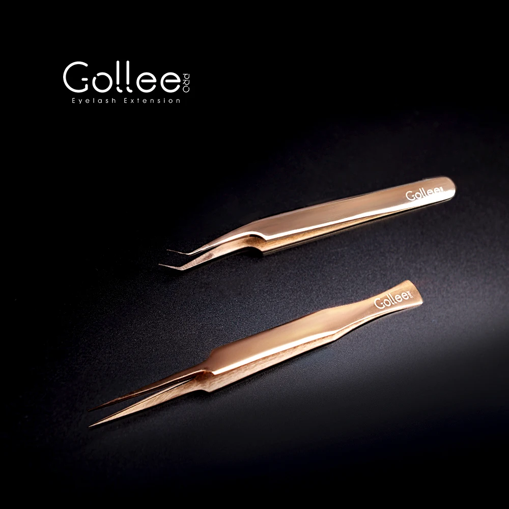

Gollee Eye Lash Glitter For Diamond Wholesale Private Label Pink Rose Gold Volume Sets Custom With Extensions Lash Tweezers, Rose gold tweezer