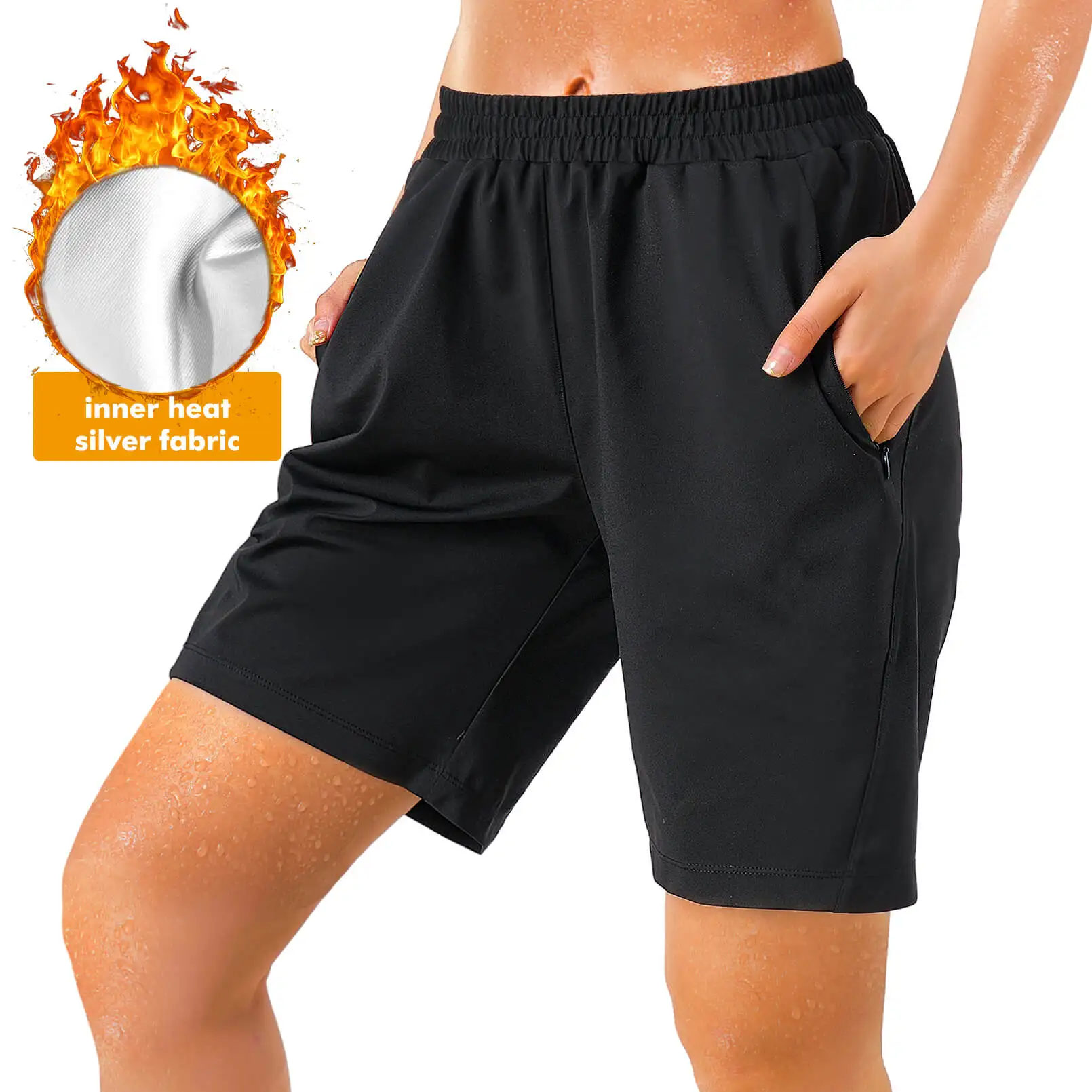

Custom Fitness Yoga Pants Weight Loss Sauna Short Women Slimming Sauna Sweat Pants With Pocket