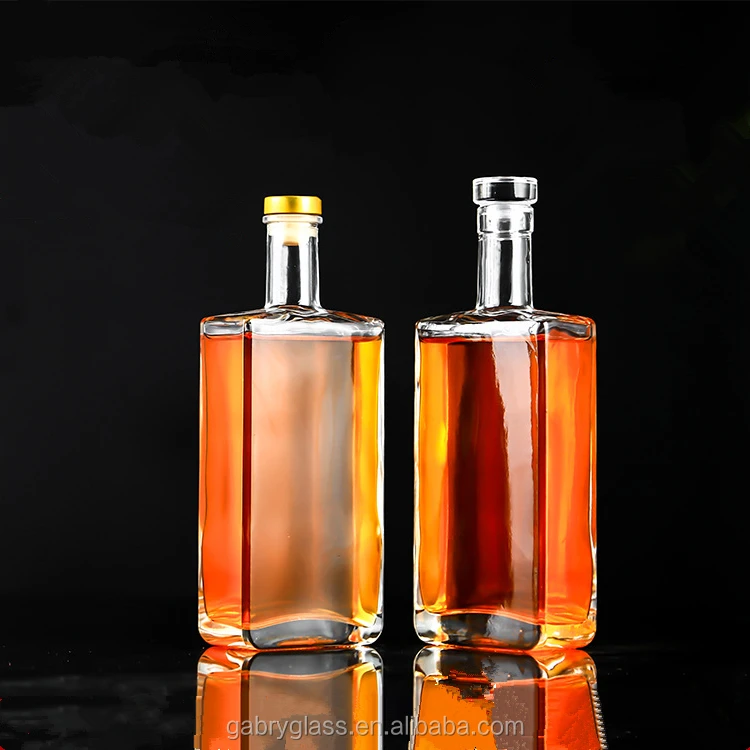 
Wholesale Logo Printing Clear 500ml 750ml Spirit Bottle Square 