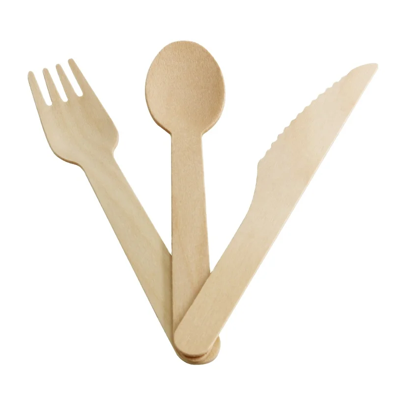 

Biodegradable Wooden Spoon Fork Knife Wood Tableware Disposable Wooden Cutlery Set