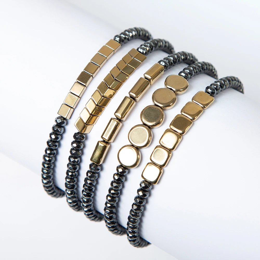 

Mixed Size Hematite Bracelet Natural Stone Bracelet for Women and Girls