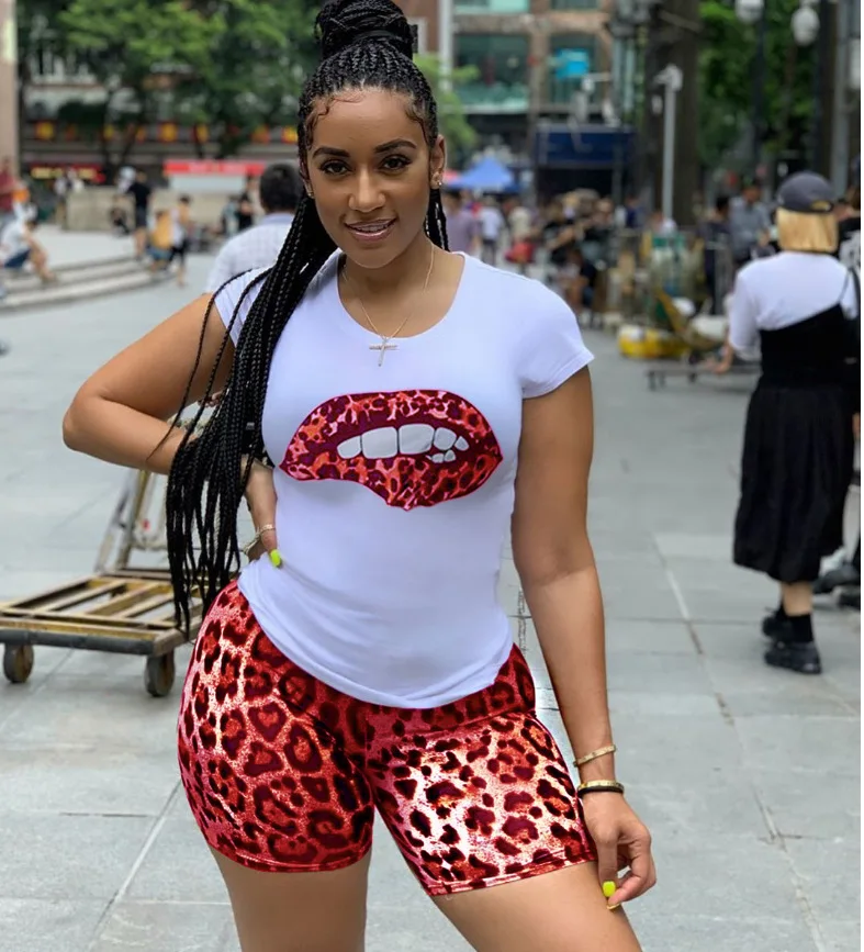 

S-3xl Sexy Leopard Two Piece Set Women Clothing Fashion T Shirt Set Women Wholesale Women Shirt And Short Set, Have many color for you choose