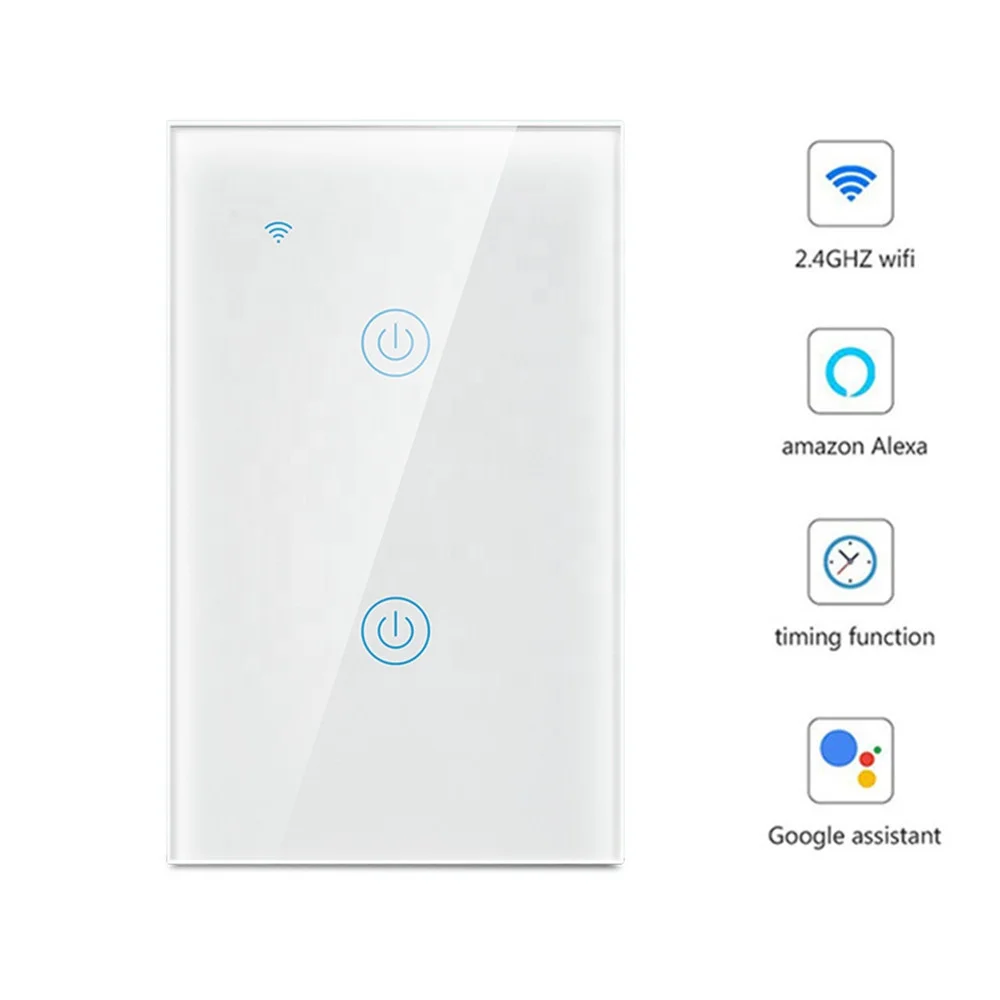 
Wholesale US WiFi 2 Gang Touch Switch Electrical Switch 220V/2.4GHz Wi-fi Remote Light Switch Smart Home Works with Alexa google 