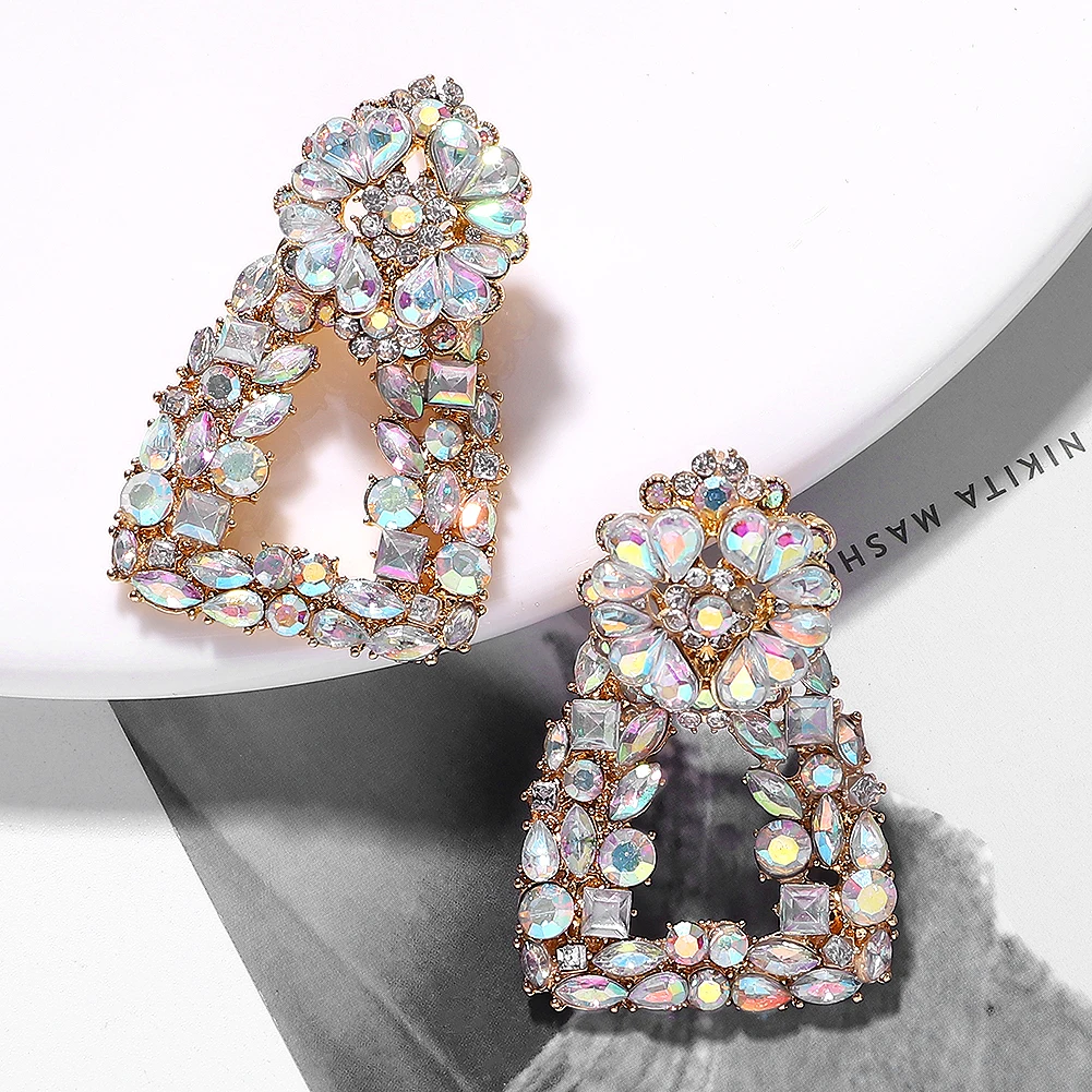 Barlaycs Fashion Statement Vintage Luxury Gold Plated Crystal Rhinestone Bridal Colorful Channel Hoop Earrings for Women Jewelry