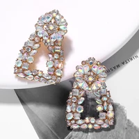 

Barlaycs Fashion Statement Vintage Luxury Gold Plated Crystal Rhinestone Bridal Colorful Channel Hoop Earrings for Women Jewelry