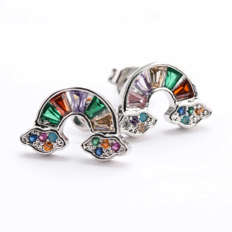 

New Handmade Micro Insert Zirconia Gold Brass Lifelike Rainbow Stud Earrings Jewelry for womens, Picture shows