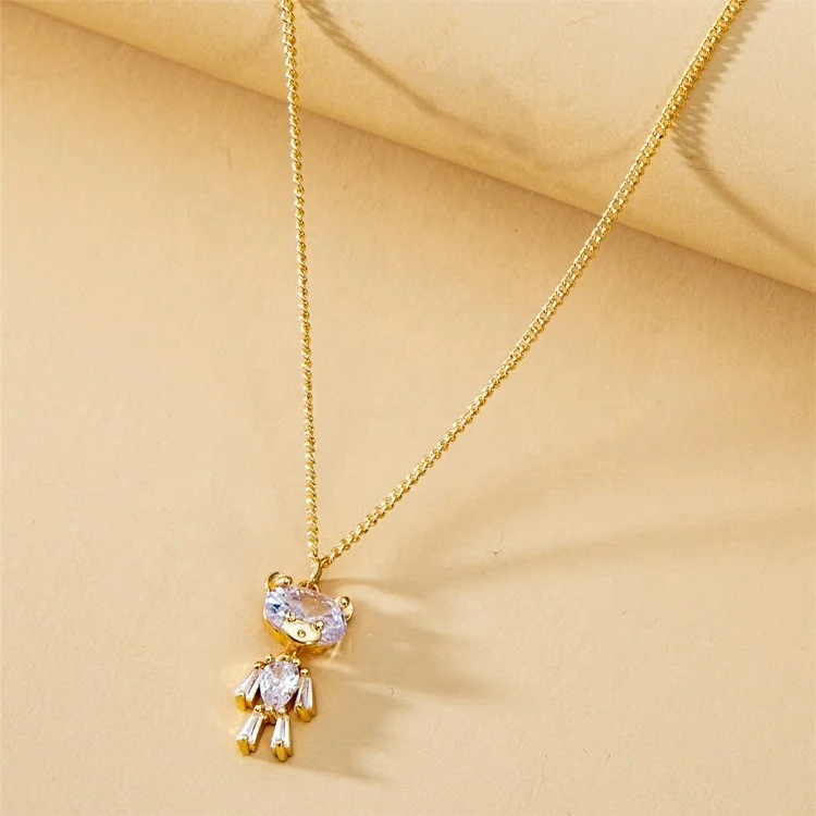 

Refine Hot Sale Necklace Gold Plating Cute Teddy Small Bear Pendant Crystal Zircon Jewelry For Girl Gift Party, Silver