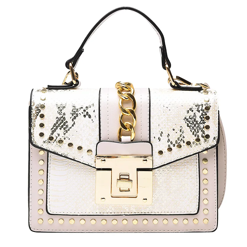 

Fashion Square Serpentine Pattern PU Leather Rivet Design Women Shoulder Bag Ladies Purses and Handbags