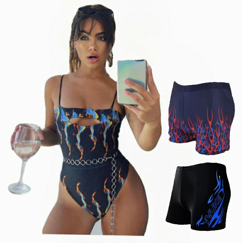 

Fire Print Matching Swimsuit for Couple Matching Couple Swimwear Couple Swimsuit