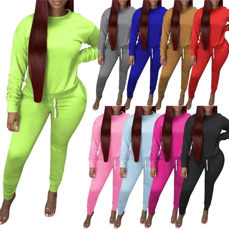 

Custom logo women crewneck pullover pocket plain 2 pieces tracksuit sweatshirt set, Black white grown grey