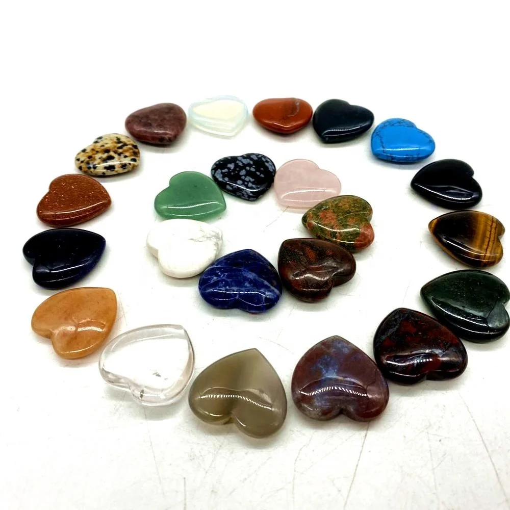 

Wholesale natural crystal heart shaped semi-precious healing stones folk crafts mixed materials quartz crystal heart