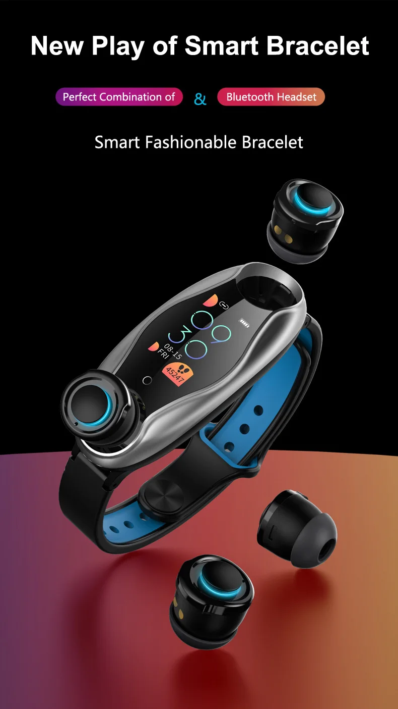 T90 Waterproof BT Headset Earbud Smart Bracelet Sports Watch App Remote Photograph Hand Band - ANKUX.COM