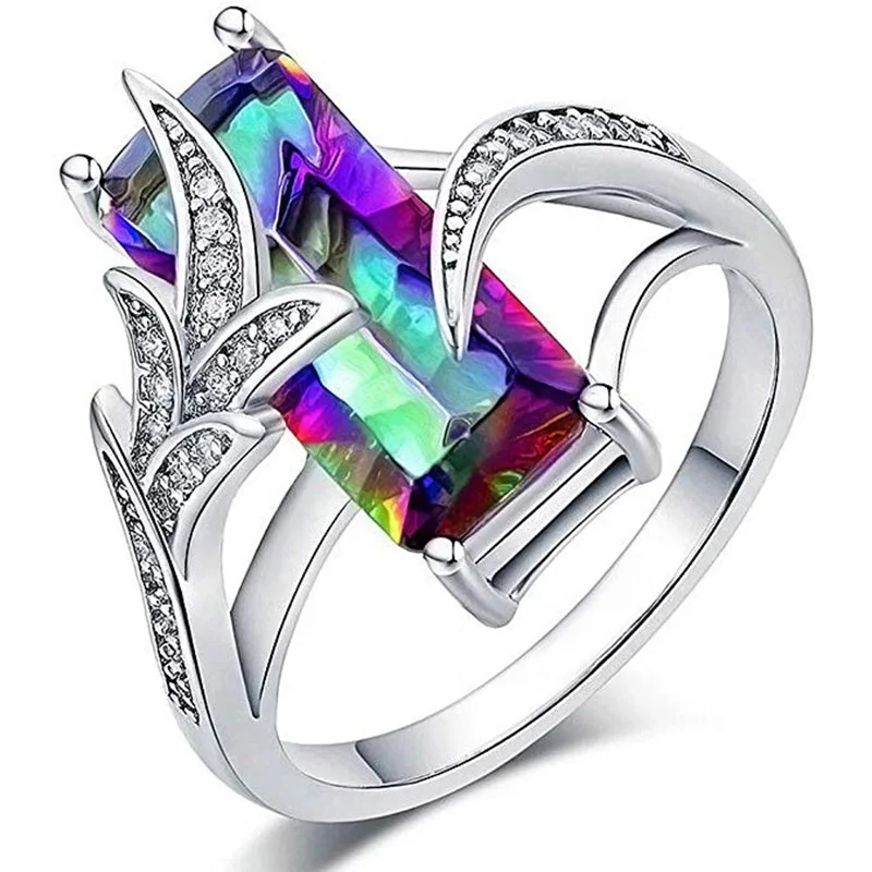 

Colorful Geometric Rectangle Zircon Rings for Women European Creative Personality Wedding Engagement Rings Couple Jewelry