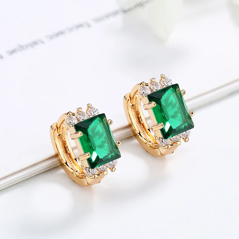 

Luxury Emeralds Zirconia Stainless Steel 18K Gold Plated Fashion Jewelry Earrings Diamond Hoops Earring Women