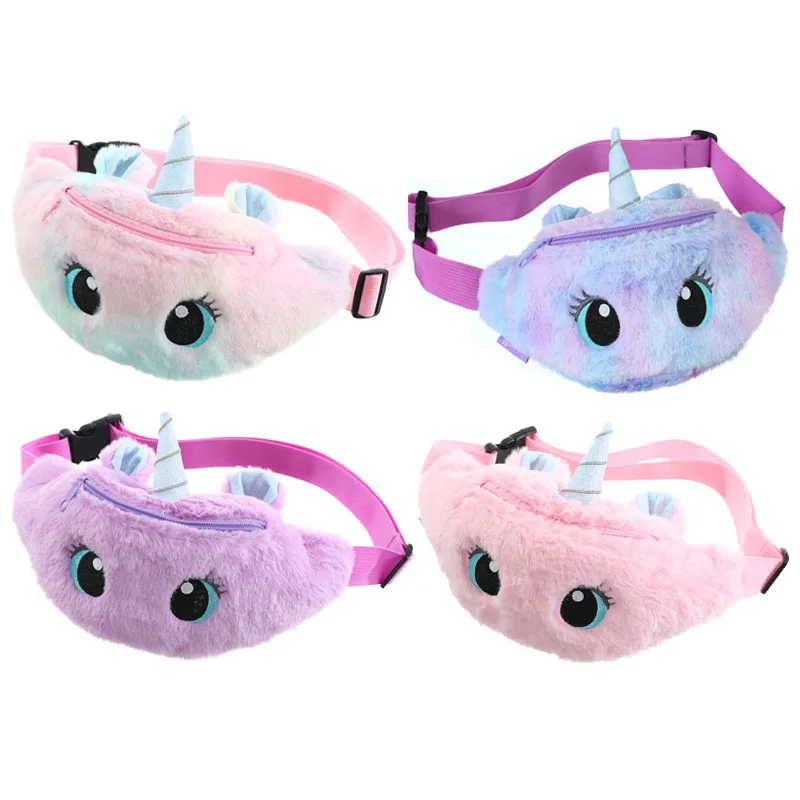 

RTS wholesale fleece cartoon unicorn kids handbags girls waist purse 2020, As picture show