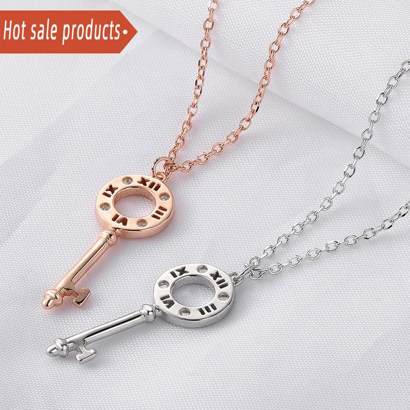 

Hot new designfashion diamond Necklace Gift Jewellery Women Key Pendant Collarbone Stainless steel chain Necklace
