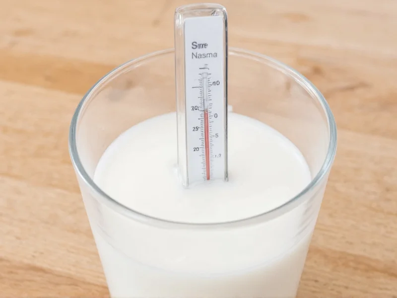 Thermometer showing milk at perfect 110 degrees for yogurt culture