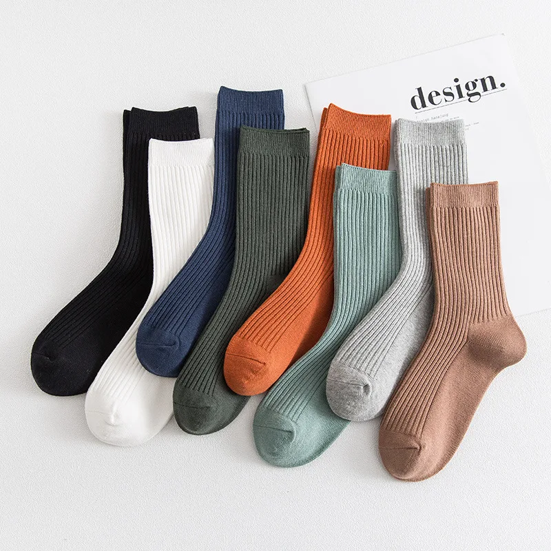 

Breathable Solid color double needle basic ribbed custom knit Mens Cotton business dress crew Sock, Custom color