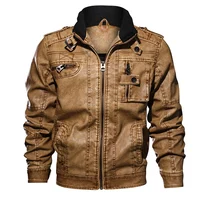 

Mens Stand Collar Casual Faux Leather Jackets Designer Distressed Veste Cuir Homme Boys Moto Biker Leather Trucker Jacket