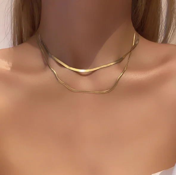 

2mm To 6mm Gold Plated Snake Chain Necklace Flexible Silky Herringbone Chain Necklace, Gold color