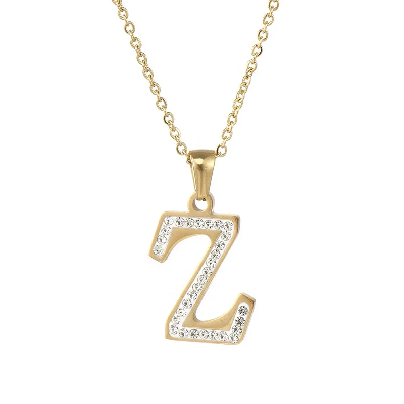 

Women's High Quality 304 Stainless Steel crystal initial pendant necklace 18K gold jewelry Wholesale, Golden