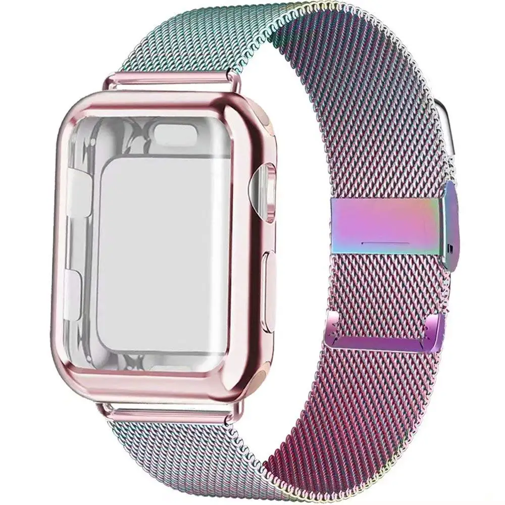 

Case + strap for Apple Watch Band 44mm 40mm 42mm 38mm smart watch belt magnetic milanese loop bracelet iWatch series 5 4 3 se 6, Optional