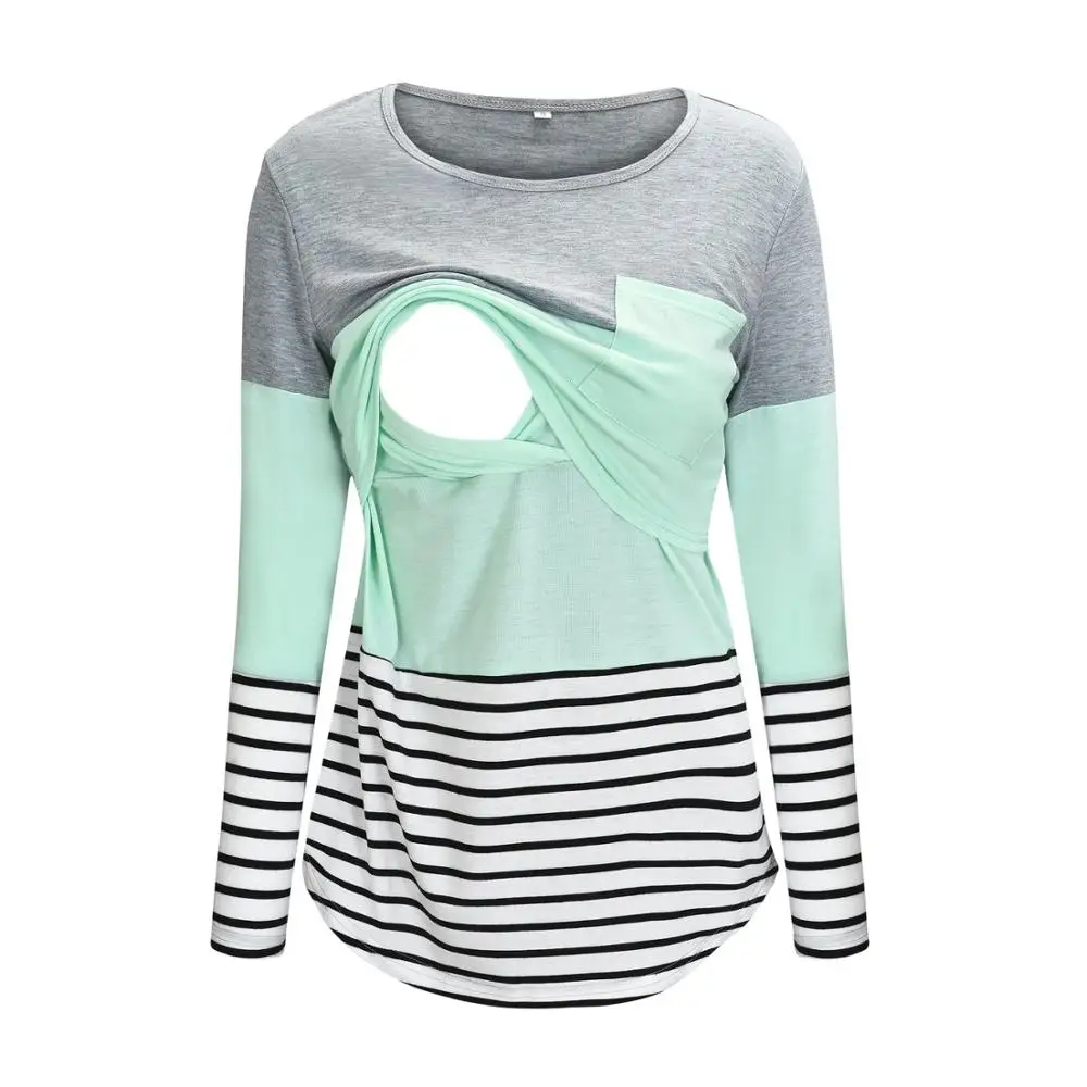 

Mom Summer T Shirt Women Nursing Top Long Sleeve Stripes Breastfeeding Maternity Clothes