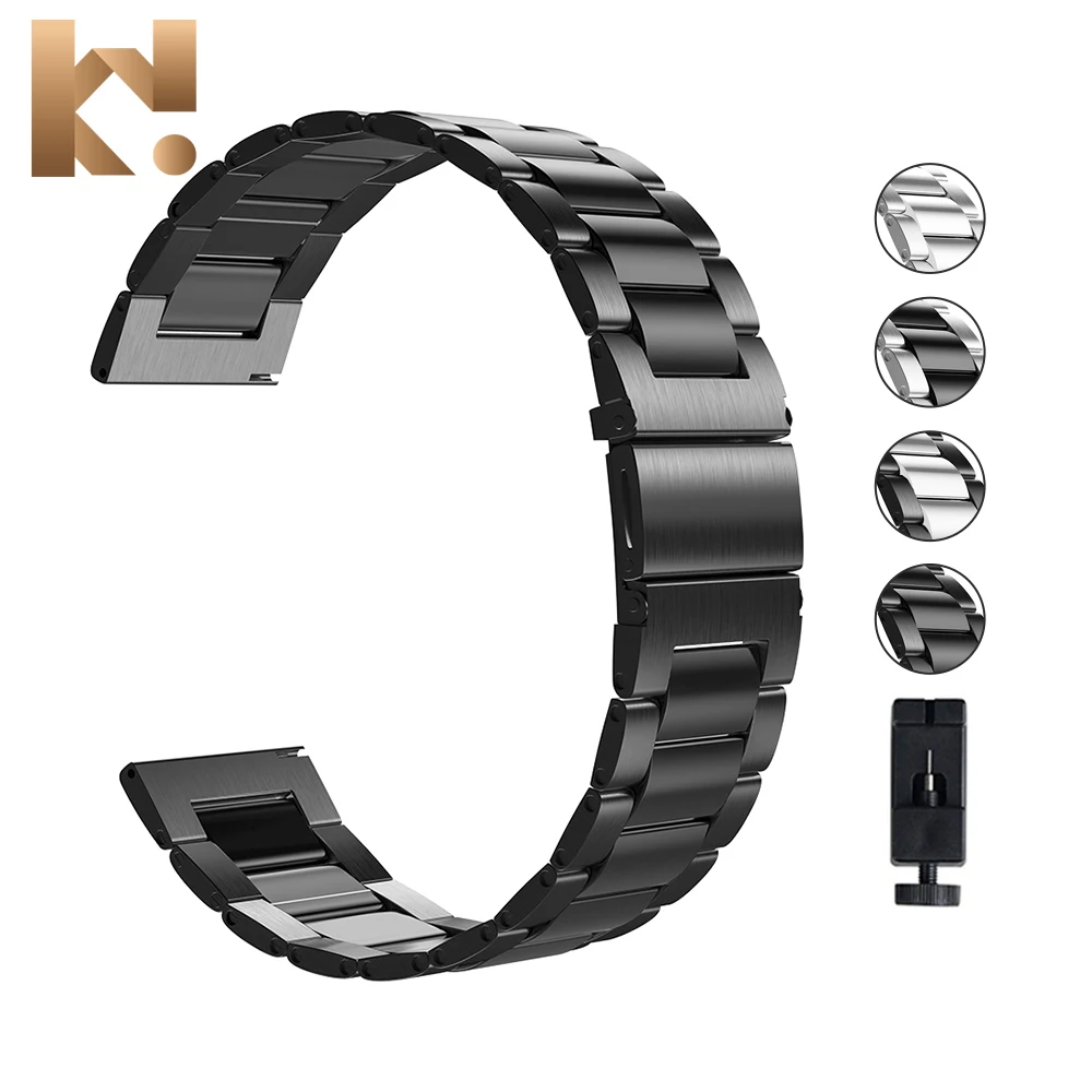 

KeepWin  Three Beads Links Stainless Steel Smart Watch Band For Samsung Samsung Watch 3 Active 2, Silver black gold gun