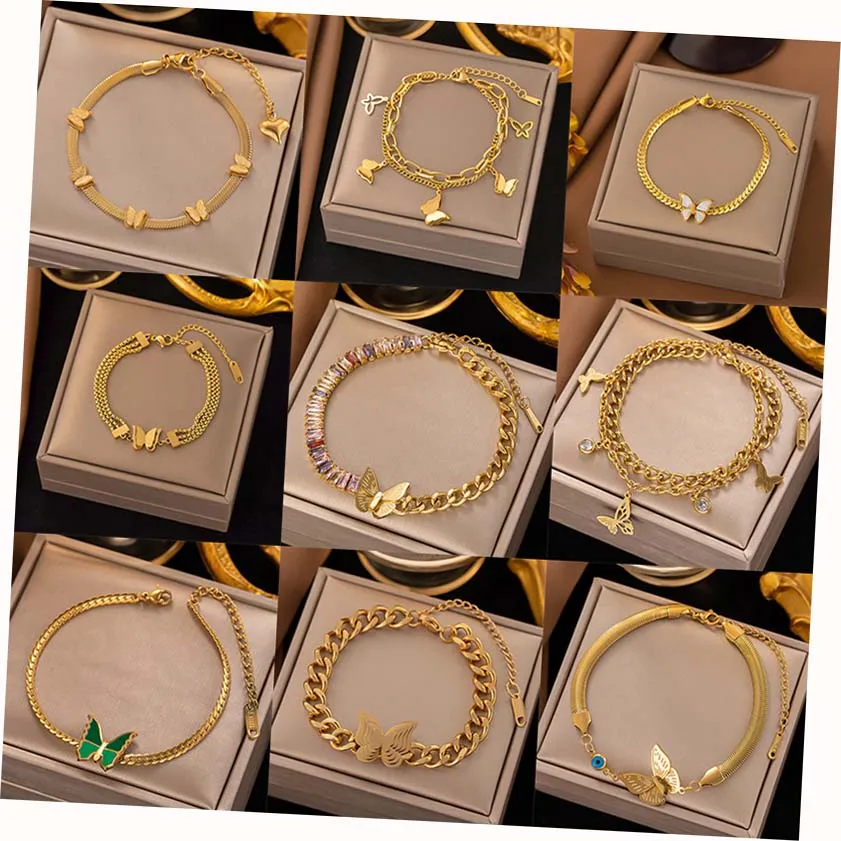 

Fashion Stainless Steel Butterfly Snake Chain Bracelet For Women Gold Color Girls Wrist Jewelry Party Casual Gifts