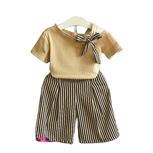

Girls summer dress Korean baby girl short-sleeved T-shirt with bow stripes