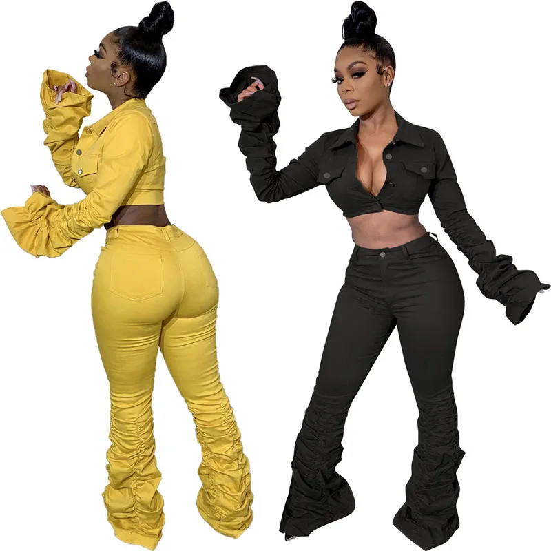 

Maining Custom Fashion 2 Piece Set Outfits Stacked Pants Two Piece Set Womens Clothing, Yellow, black, red, grey-green