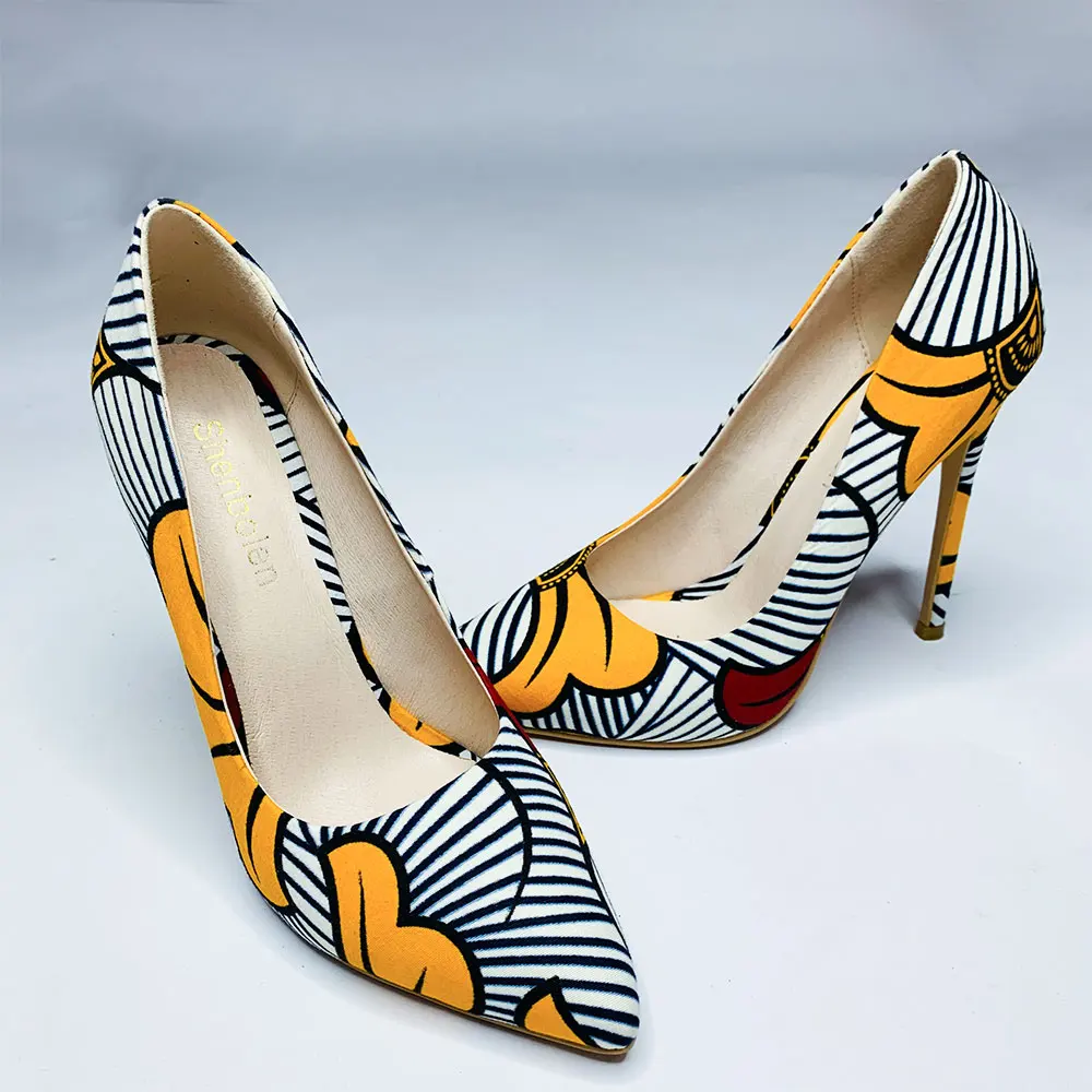 

2021 New African Print Women High Heeled Shoes Office Ankara Many Patterns Available Casual Shoes, Customized color