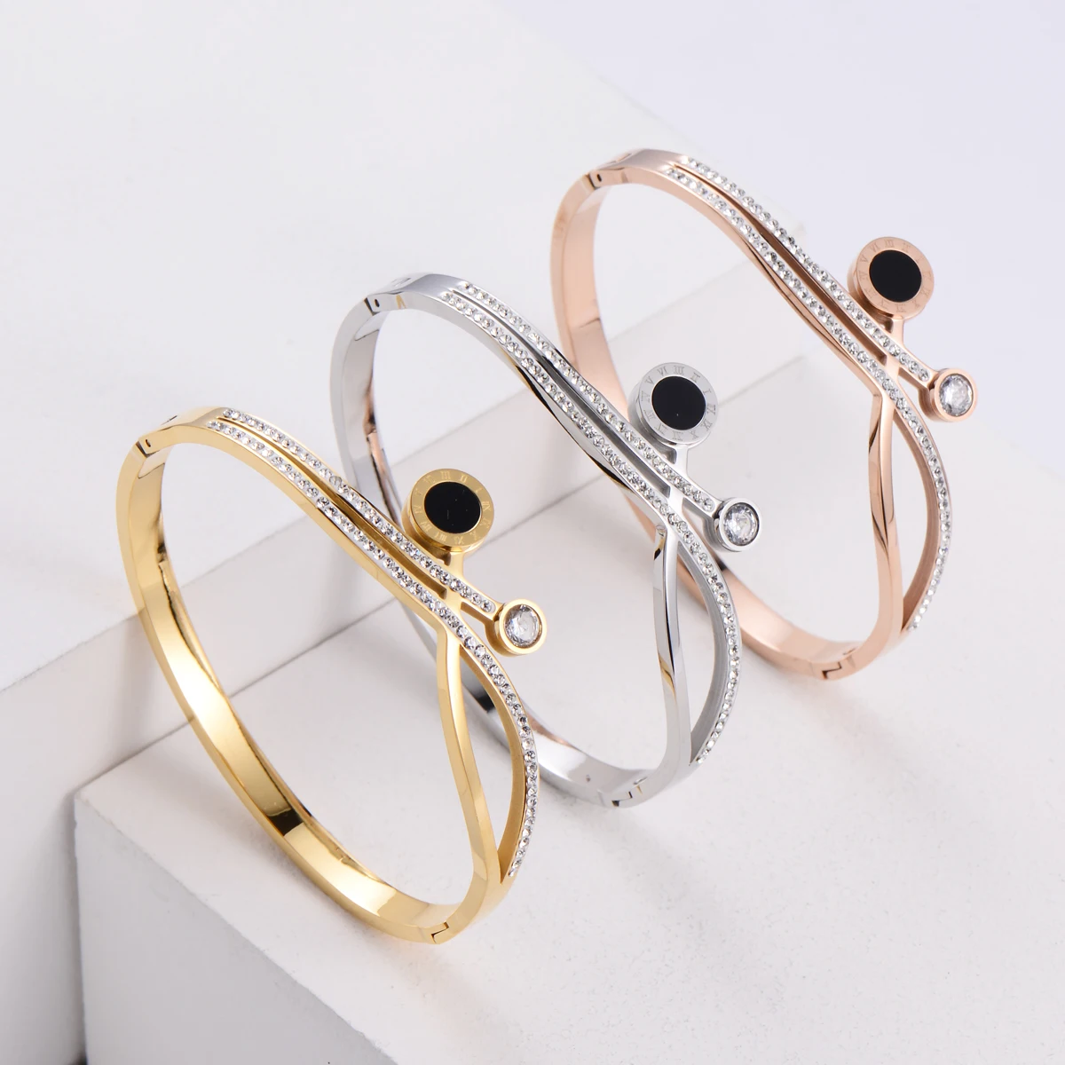 

ORDRM pulseras de acero inoxidable semanario roman natural stone bangle woman bracelet mexican silver, Rose gold,gold,silver