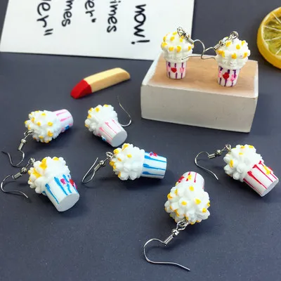 

New Arrival Top Selling Good Quality Simulation Three-dimensional Popcorn Cartoon Funny Personality Jewelry Earrings Trendy
