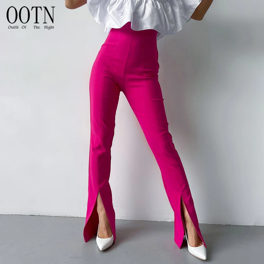 

OOTN High Waist Solid Fashion Loose Straight Side Slit Pant 2023 Summer Office Ladies Trousers flare sweat pants